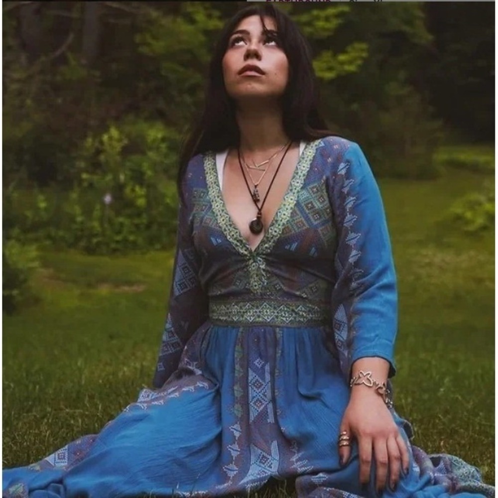Earthbound Trading Co Womens Geometric Print Maxi Dress Teal Green Size S - Picture 4 of 13